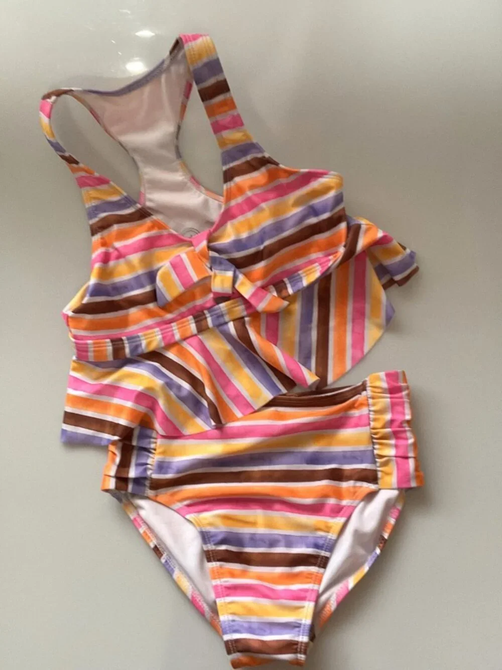 GIRLS STRIPED TANKINI SWIMMING SUIT 2 PC SET UPF 50+ L 10-12 LIKE NEW